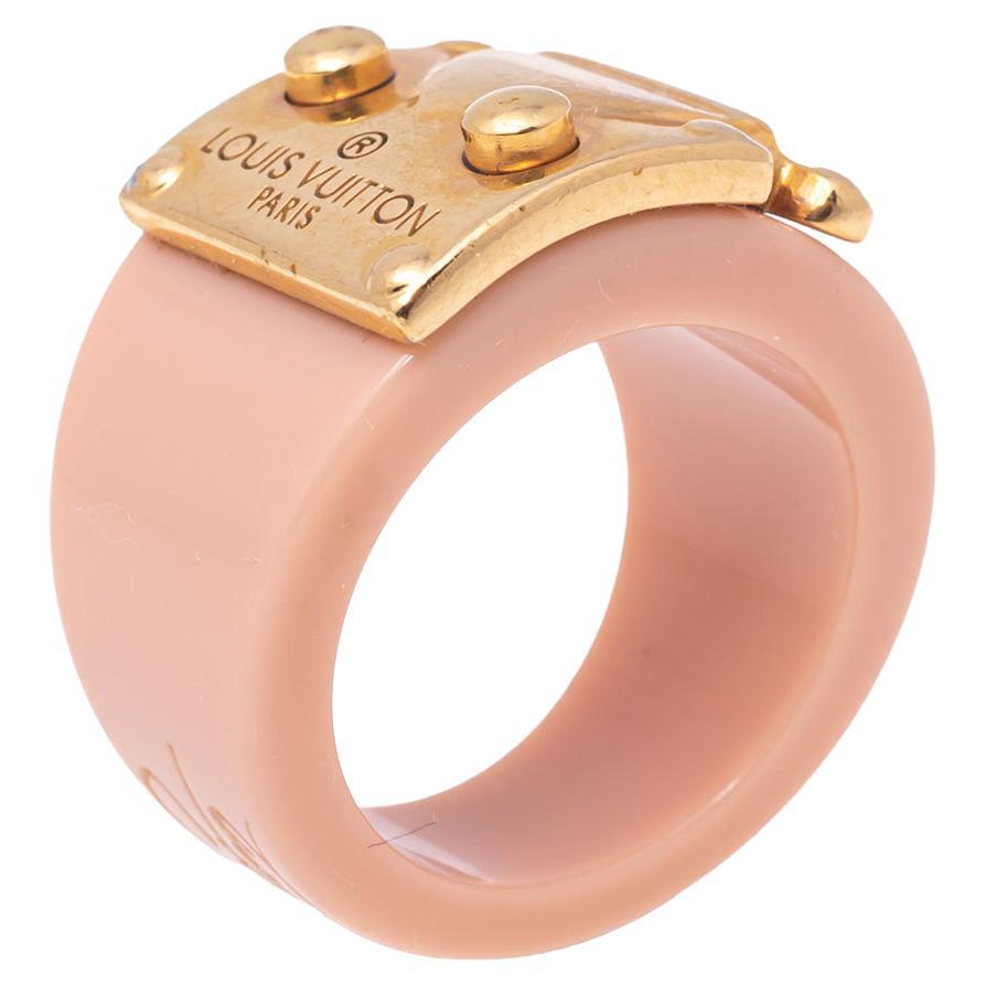 Louis Vuitton Lock Me Blush Pink Resin Gold Tone Ring Size 54