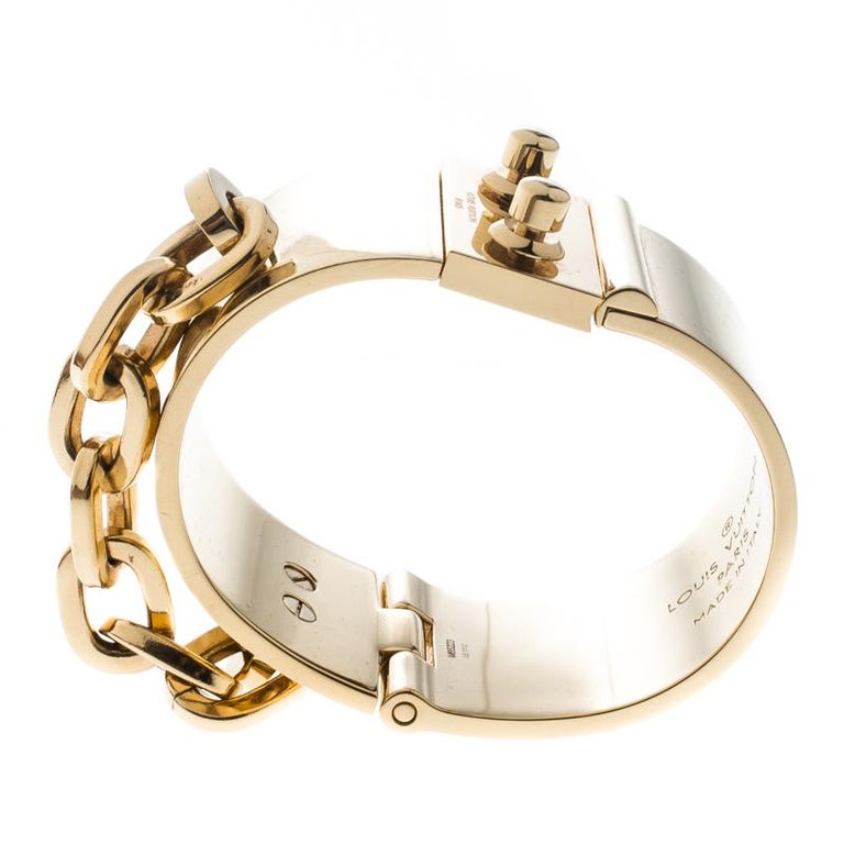 Authentic Louis Vuitton France Gold Color Lock Me Manchette Cuff Bracelet  M65223