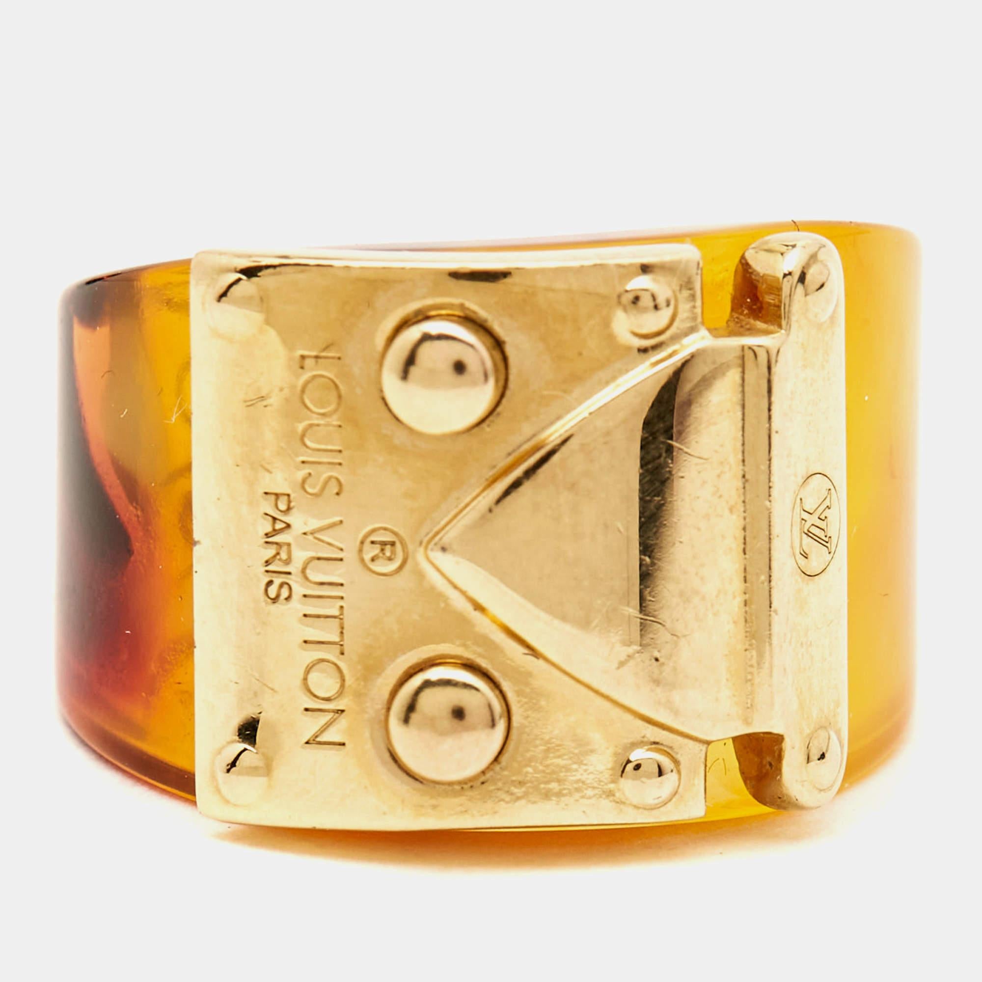 Louis Vuitton Lock Me Schildpatt Brown Harz Ring Größe 56 (Zeitgenössisch) im Angebot