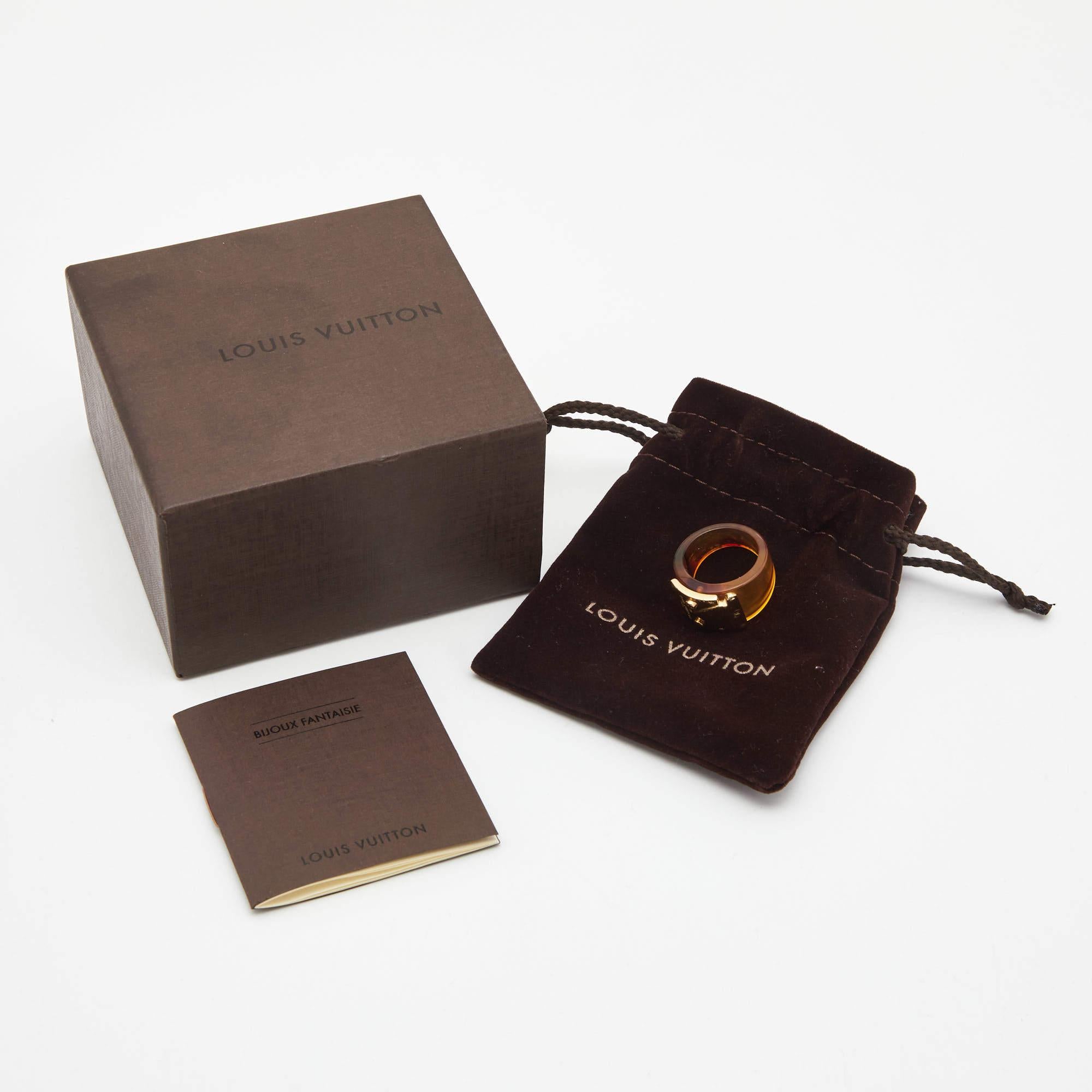 Louis Vuitton Lock Me Schildpatt Brown Harz Ring Größe 56 im Angebot 1