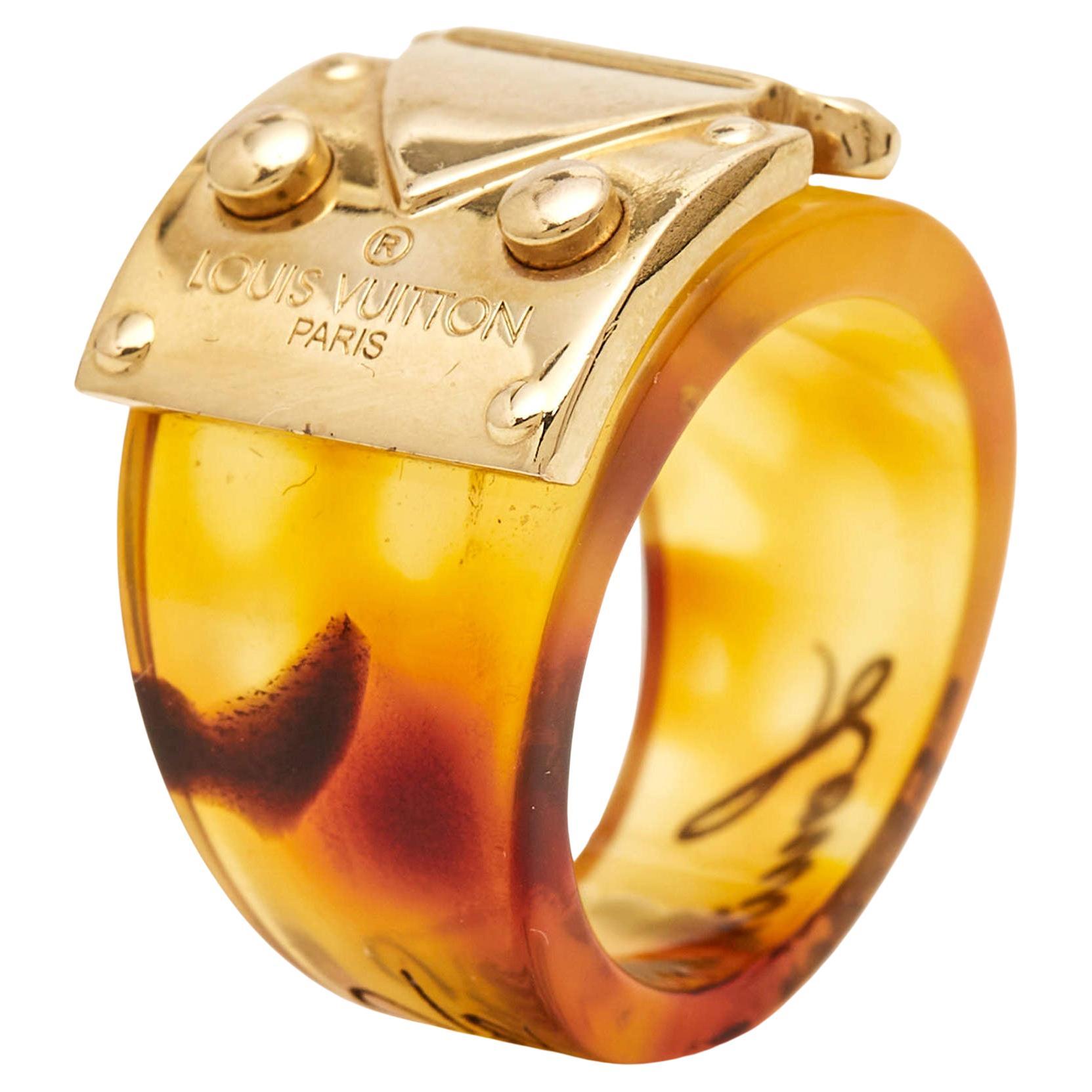 Louis Vuitton Lock Me Schildpatt Brown Harz Ring Größe 56 im Angebot