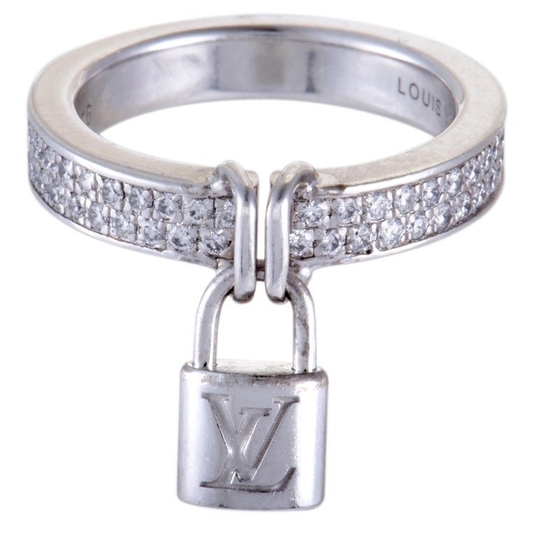 LOUIS VUITTON Ring Bague Lock It PM LV Half Circle Pave Diamond
