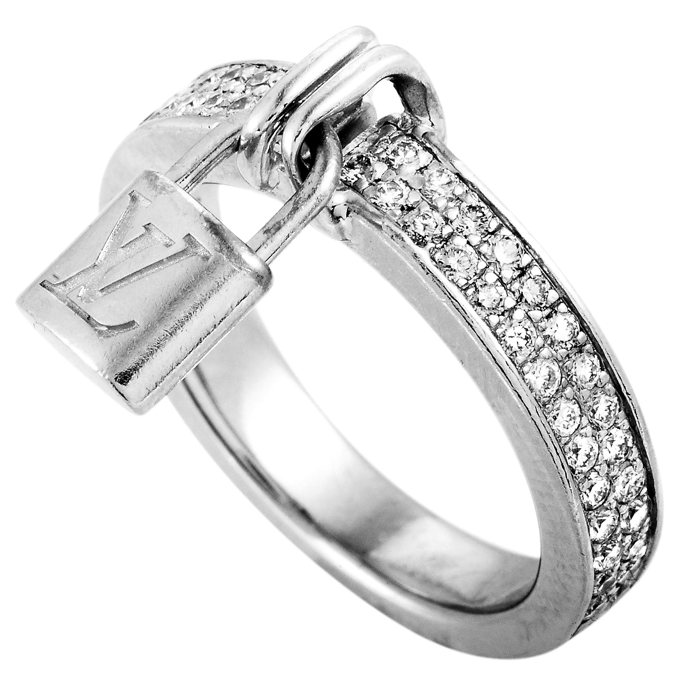 Louis Vuitton Lockit 18 Karat Gold 0.40 Carat Diamond Pave Dangling Lock Ring