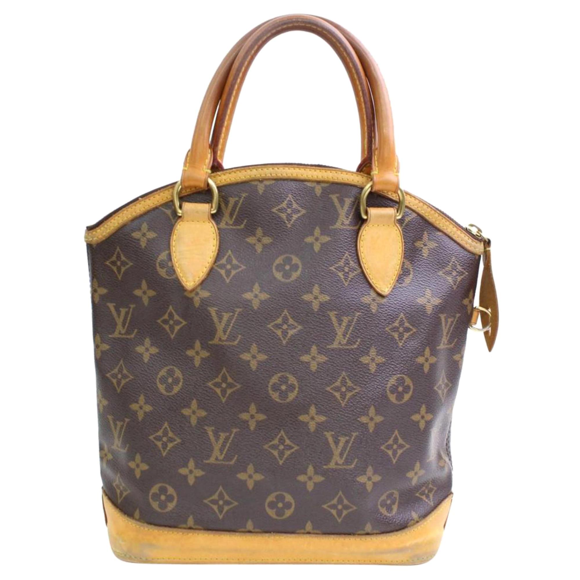 Louis Vuitton Lockit Monogram Vertical 866680 Brown Coated Canvas Satchel For Sale