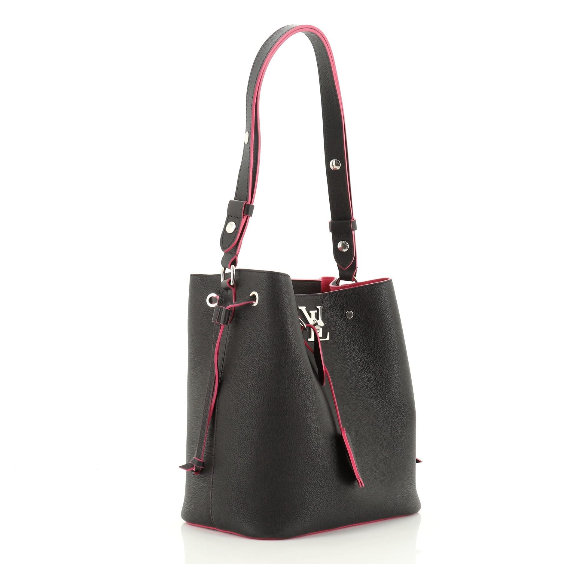 Black Louis Vuitton Lockme Bucket Bag Leather