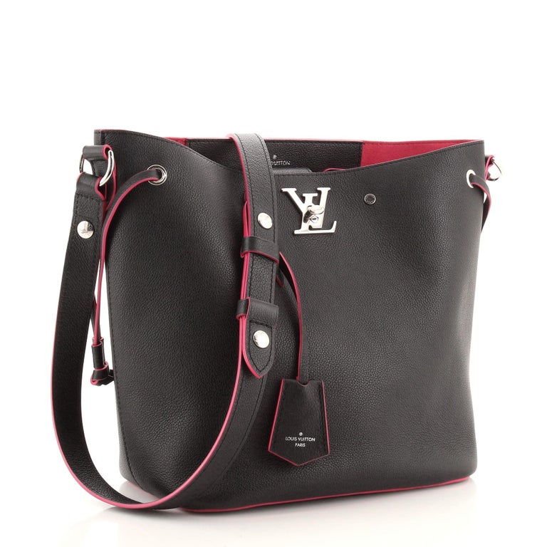 NEW Louis Vuitton Black Leather LockMe Nano Bucket Drawstring CrossBody Bag