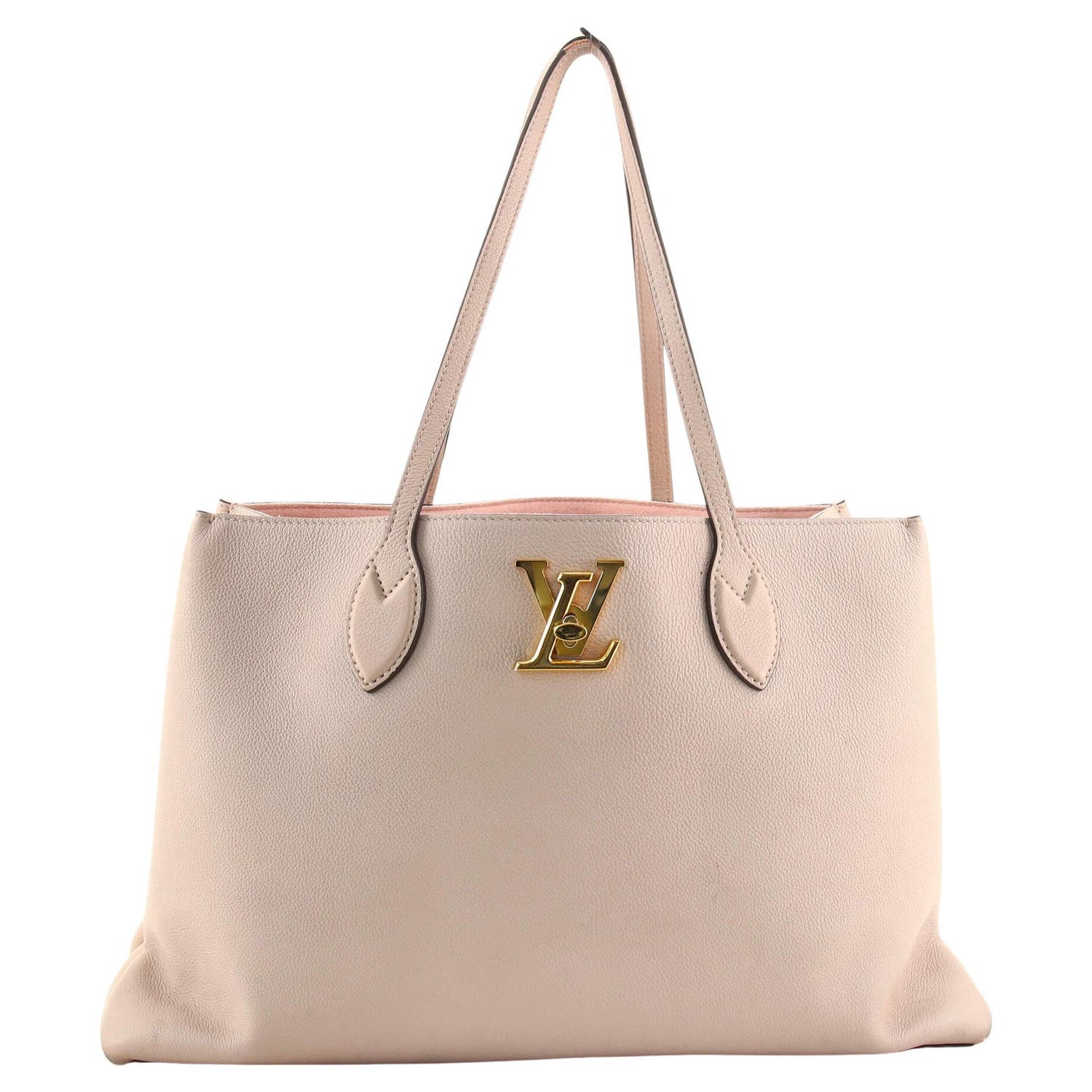 Louis Vuitton Greige Grained Calf Leather Lockme Shopper Beige ref