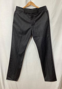 Louis Vuitton Logo Buckle Straight-Leg Trousers in Grey Wool