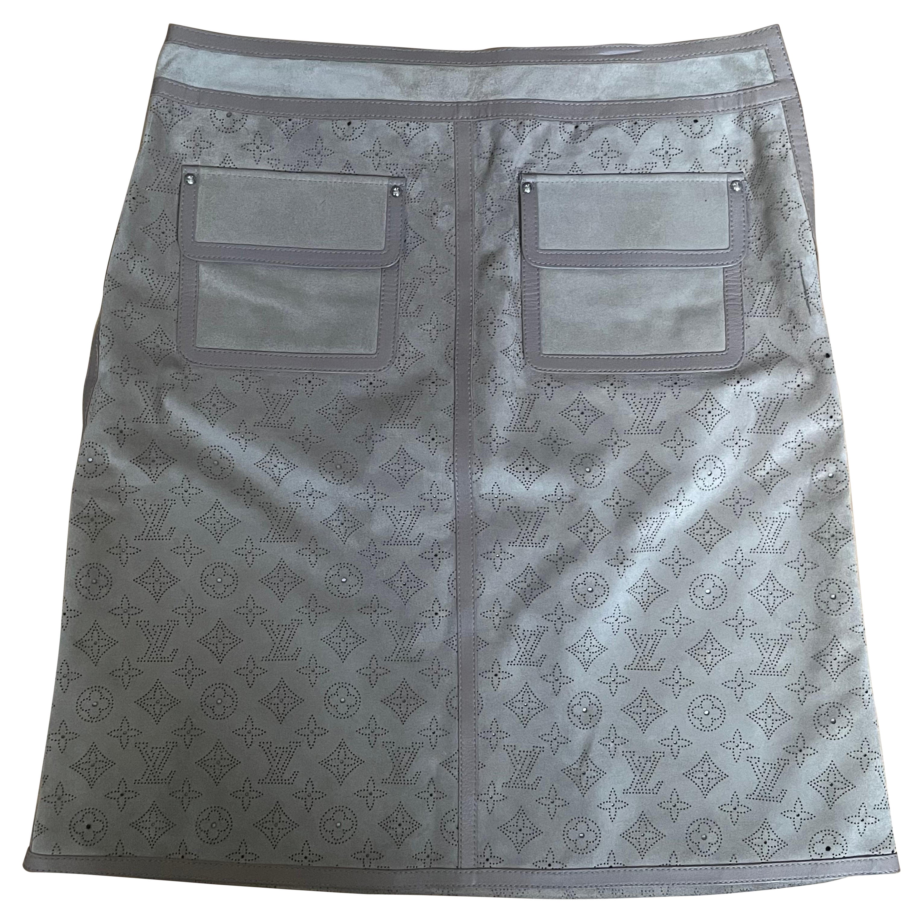 LOUIS VUITTON Logo Monogram Leather Skirt