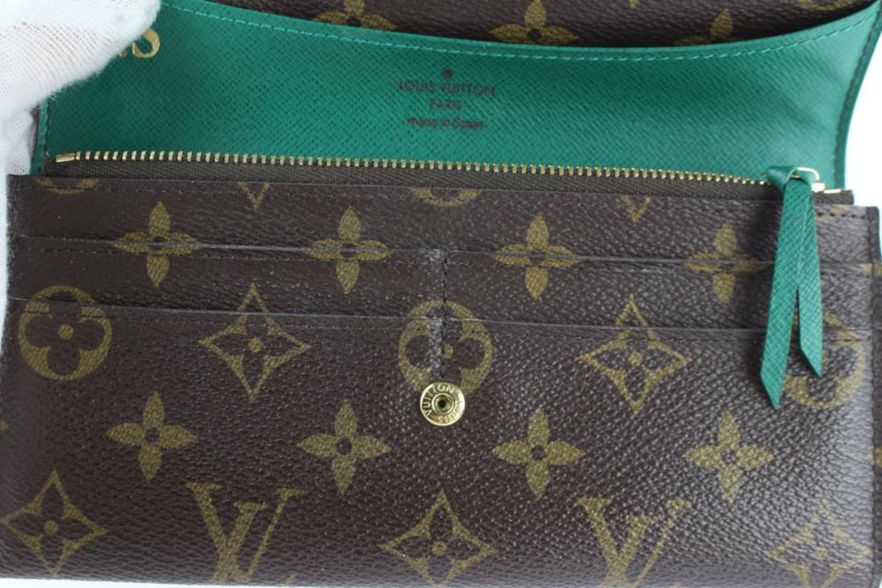 Louis Vuitton Long Wallet Green Emilie Flap 19lz1812 Brown Coated  Canvas Clutch For Sale 8