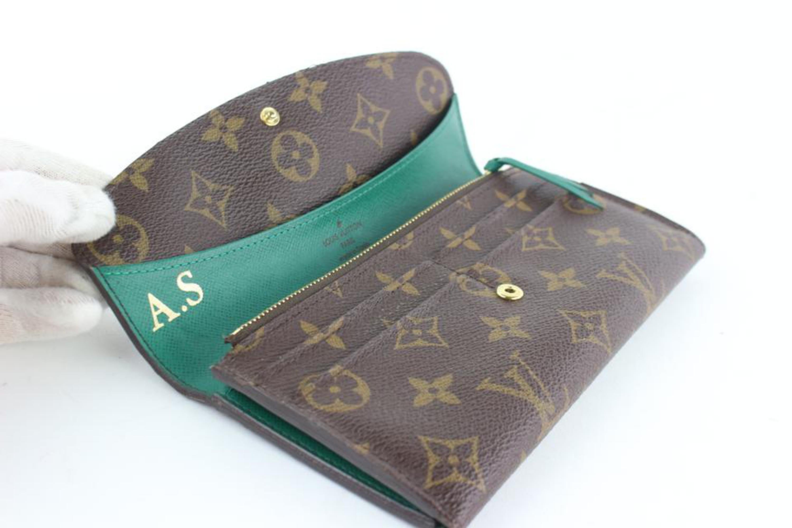 Louis Vuitton Long Wallet Green Emilie Flap 19lz1812 Brown Coated  Canvas Clutch In Good Condition For Sale In Forest Hills, NY
