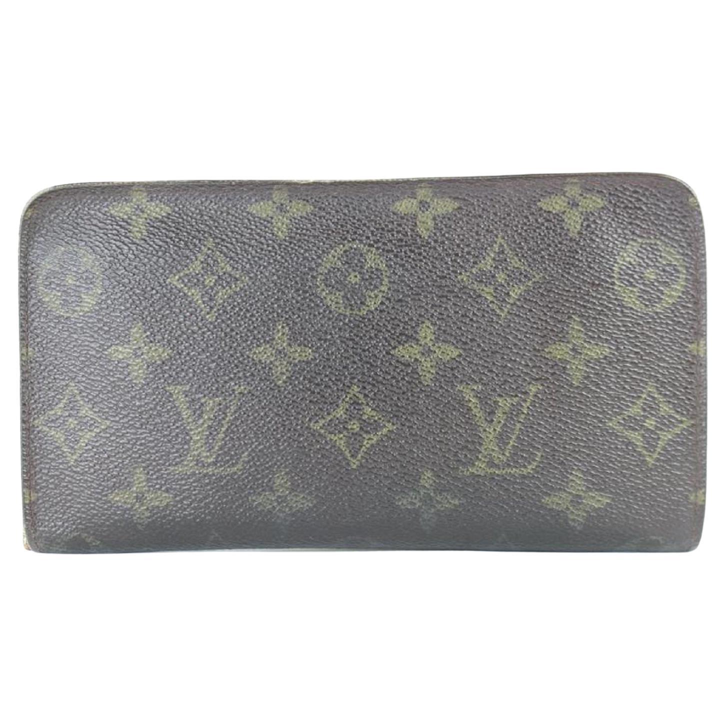 Louis Vuitton - Portefeuille long à fermeture éclair avec monogramme en toile enduite marron 3lj0111