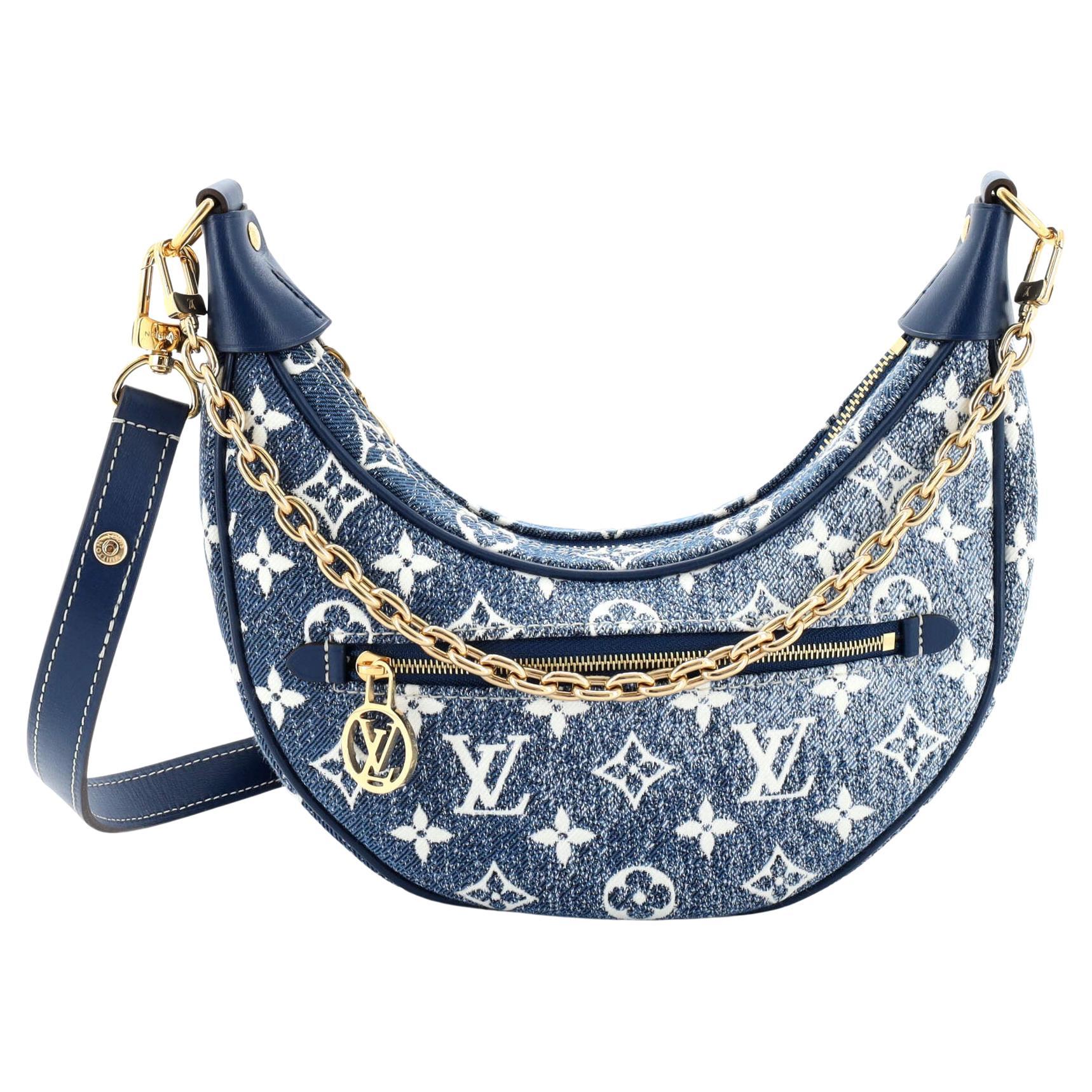 Louis Vuitton Loop Baguette Handbag Denim Jacquard Navy Blue