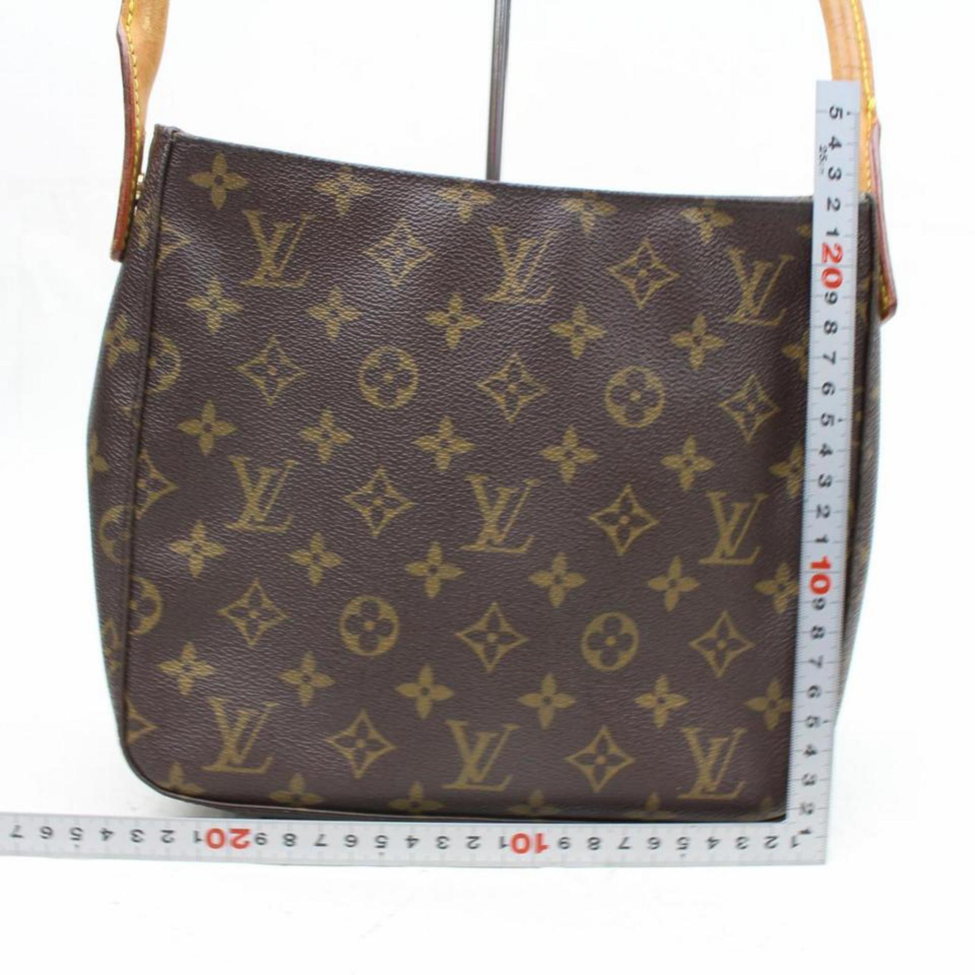 Gray Louis Vuitton Looping Monogram Mm 866198 Brown Coated Canvas Shoulder Bag For Sale