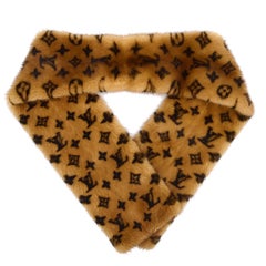 LOUIS VUITTON Louis Vuitton Monogram Logo Mink Fur Scarf