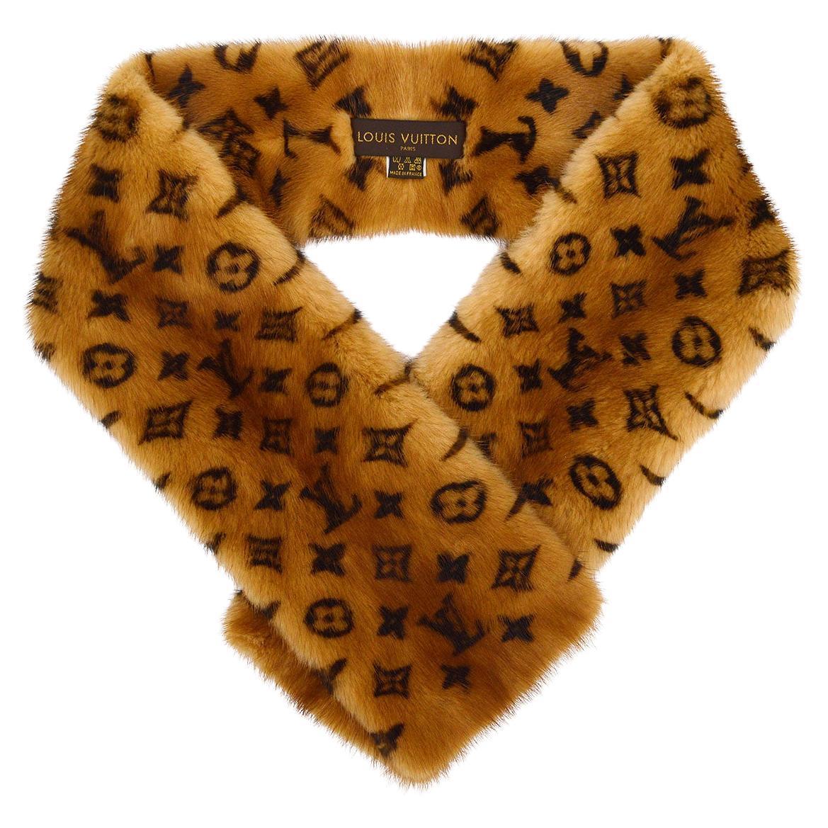 LOUIS VUITTON Louis Vuitton Monogram Logo Mink Fur Scarf For Sale