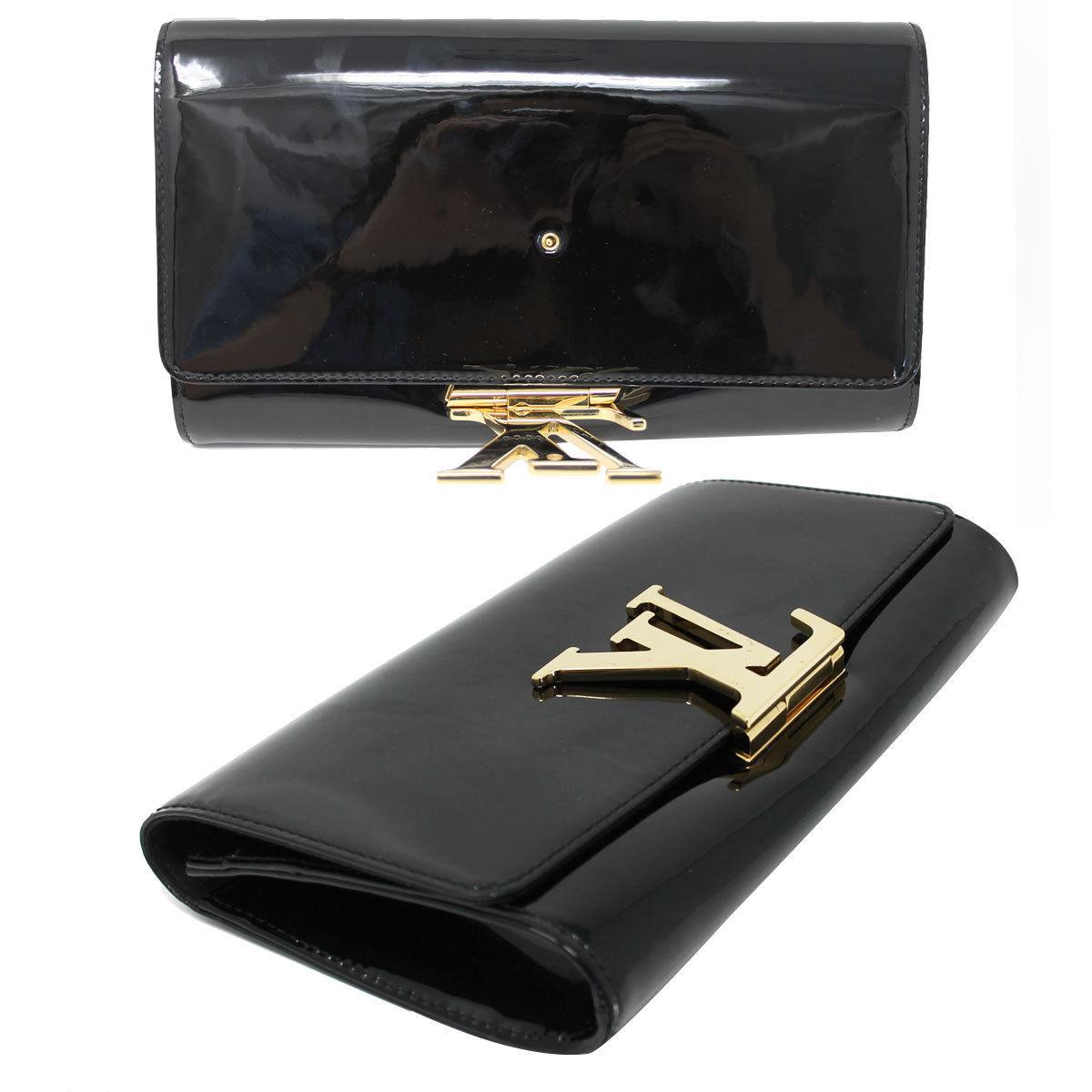 Louis Vuitton Louise Clutch GHW Black Patent Leather In Dust Bag In Good Condition In Boca Raton, FL