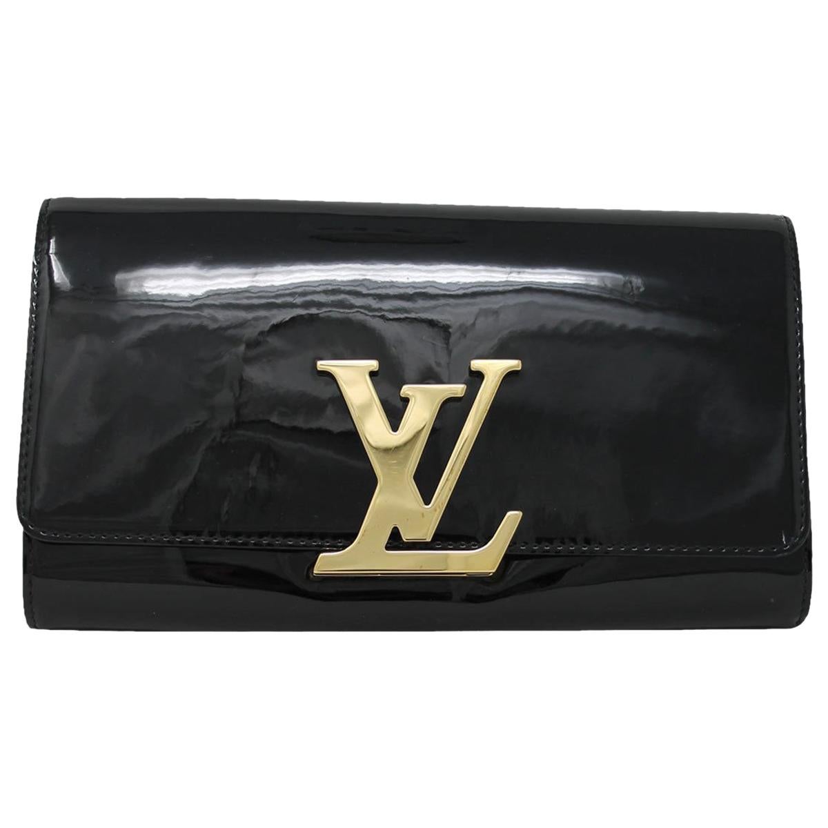 Louis Vuitton Louise Clutch GHW Black Patent Leather In Dust Bag