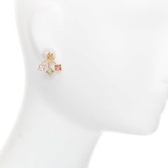LOUIS VUITTON Loulougram goldfarbenes Logo grüner floraler Kristall-Ohrring-Paar