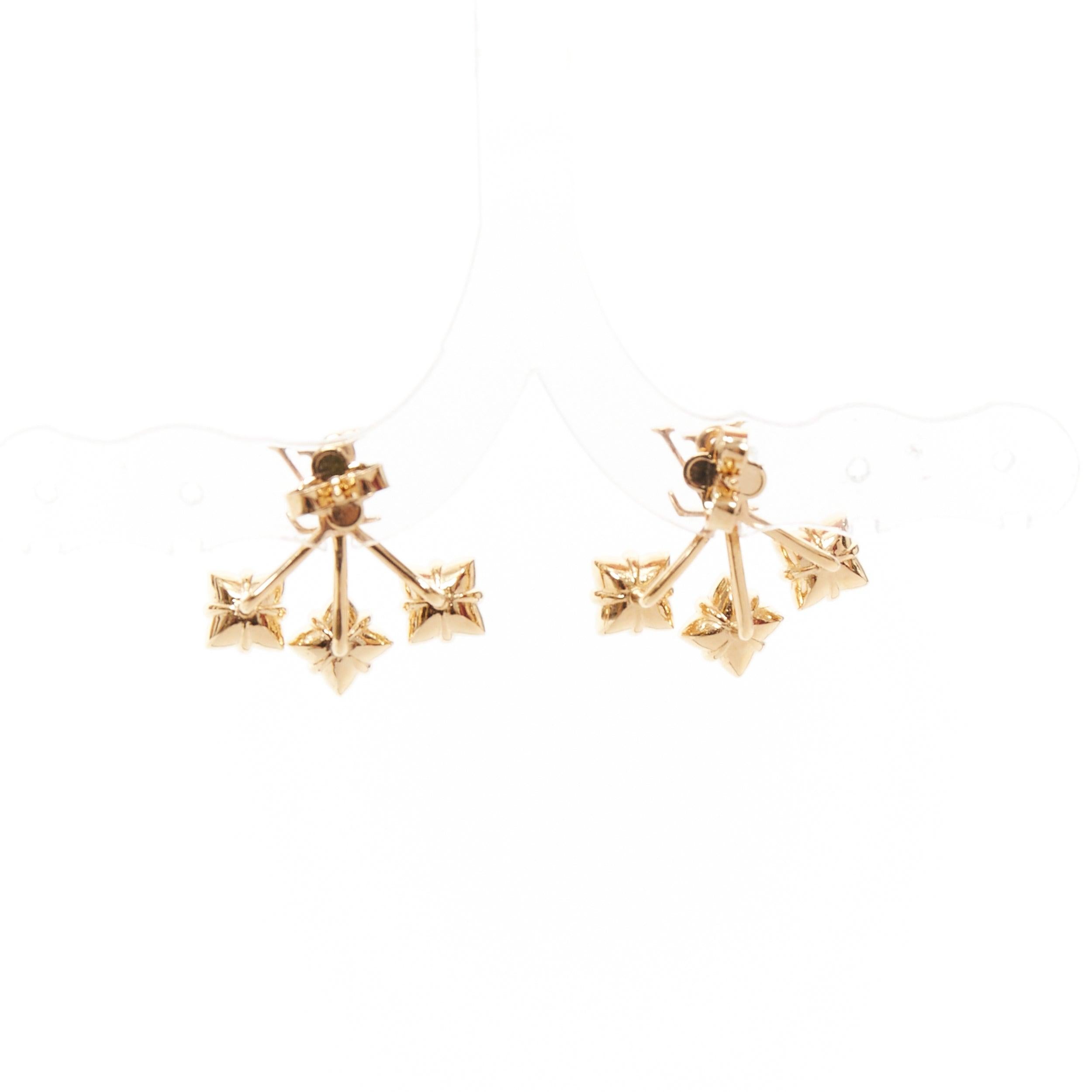 LOUIS VUITTON Loulougram logo doré vert floral cristal Paire de boucles d'oreilles Excellent état - En vente à Hong Kong, NT