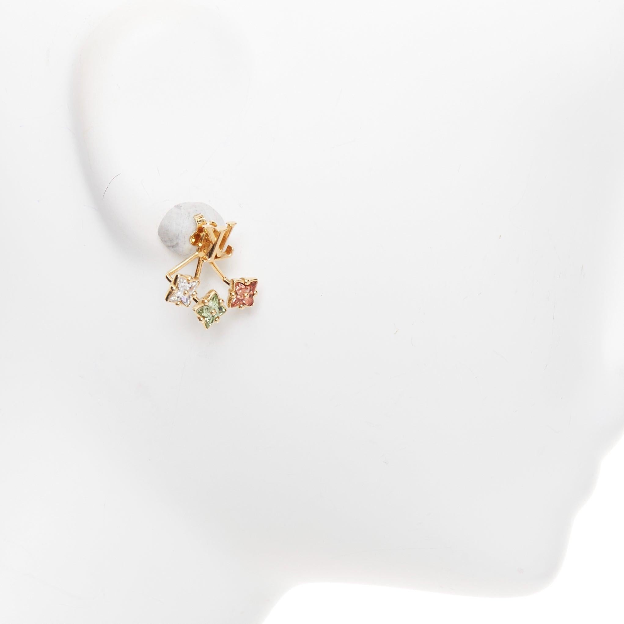 LOUIS VUITTON Loulougram logo doré vert floral cristal Paire de boucles d'oreilles Pour femmes en vente