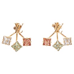 LOUIS VUITTON Loulougram Pendiente de cristal floral verde con logotipo en tono dorado Pareja