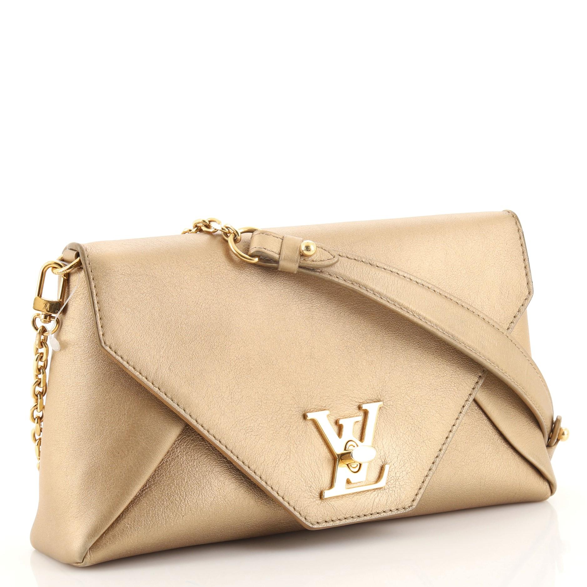 Beige Louis Vuitton Love Note Chain Clutch Leather