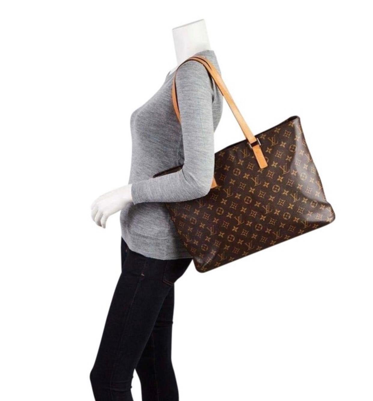 Black Louis VUITTON  Luco Leather Beige Monogram Canvas Tote, Brown 