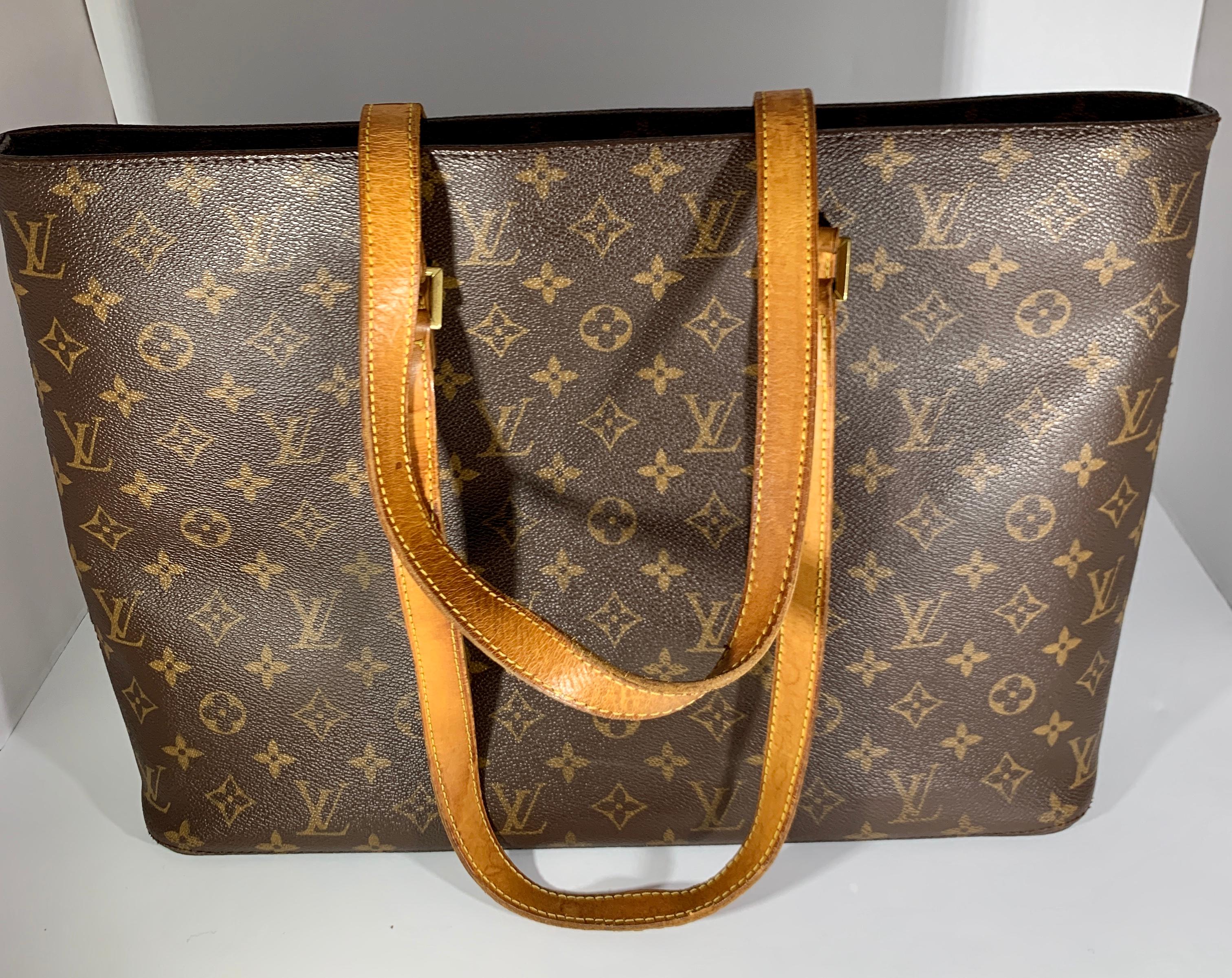 Louis VUITTON  Luco Leather Beige Monogram Canvas Tote, Brown  1