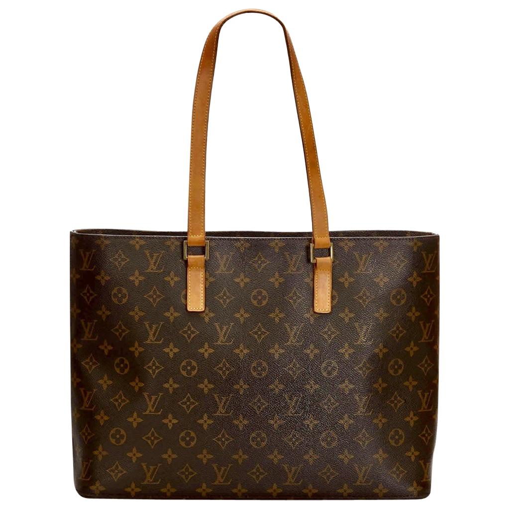 Louis VUITTON  Luco Leather Beige Monogram Canvas Tote, Brown 