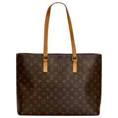 Louis VUITTON  Luco Leather Beige Monogram Canvas Tote, Brown 