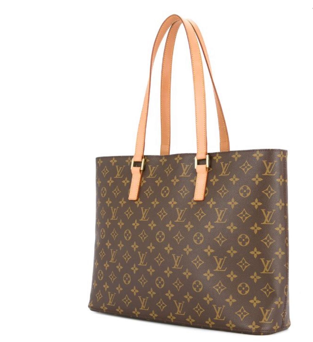 Women's Louis VUITTON  Luco Leather Beige Monogram Canvas Tote, Brown, (Size One Size)