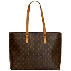 Louis VUITTON Luco Leather Beige Monogram Canvas Tote, Brown, (Size One Size)