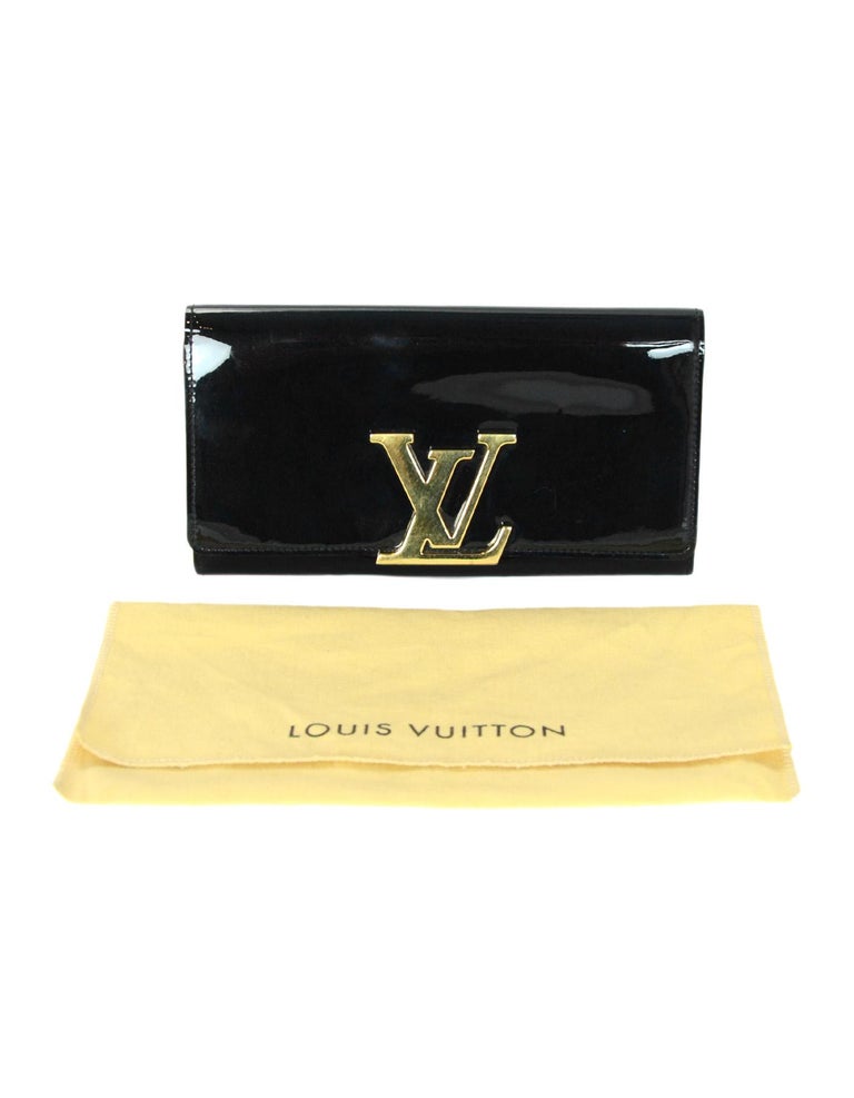 Louis Vuitton Gold-Tone LV Logo Black Vernis Louise Wallet at 1stDibs