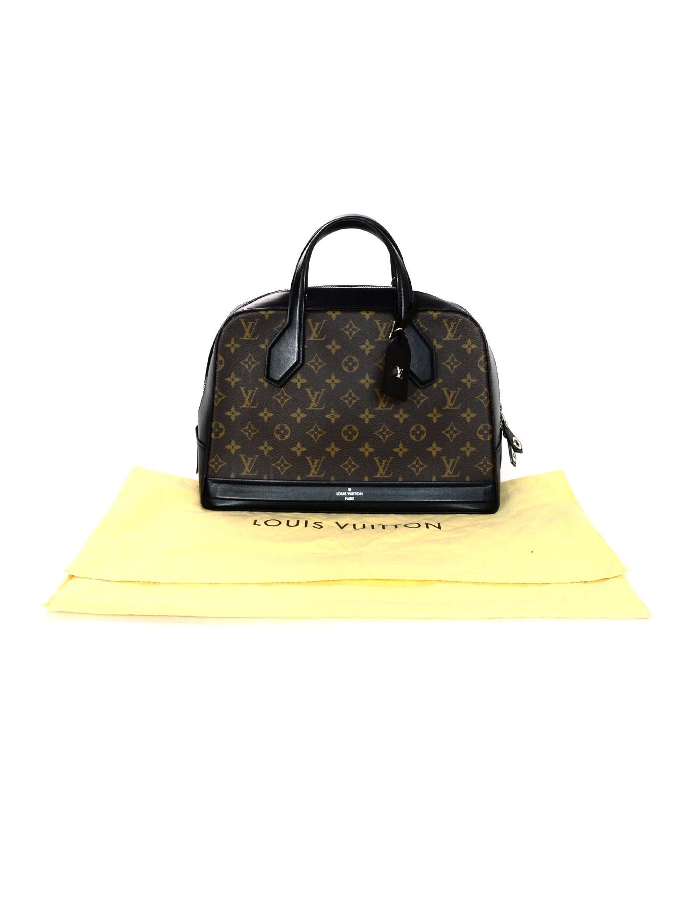 Louis Vuitton LV Brown Monogram Canvas/Black Leather Dora Tote Bag w/ Strap 6