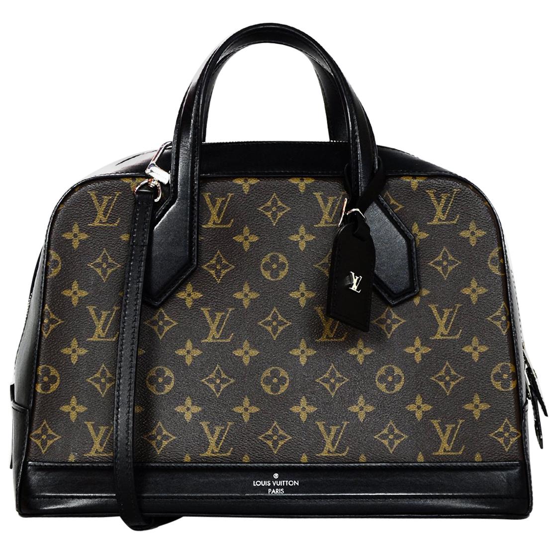 Louis Vuitton LV Brown Monogram Canvas/Black Leather Dora Tote Bag w/ Strap