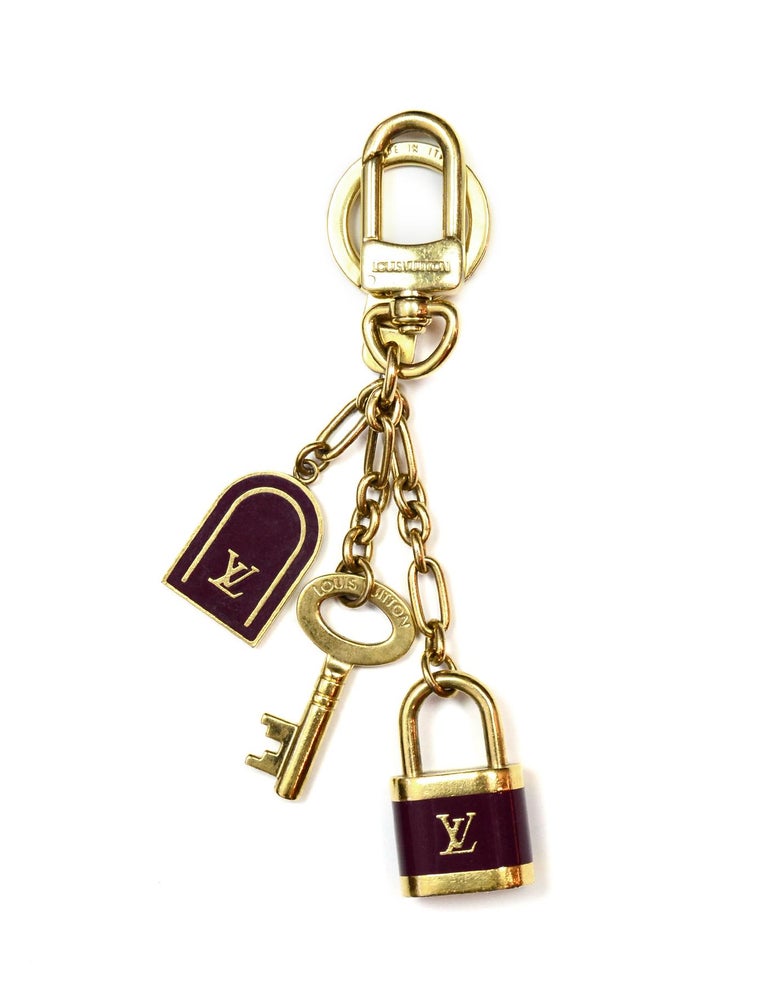 Louis Vuitton LV Burgundy/Gold Porte Cles Cadenas Lock/Key Bag Charm