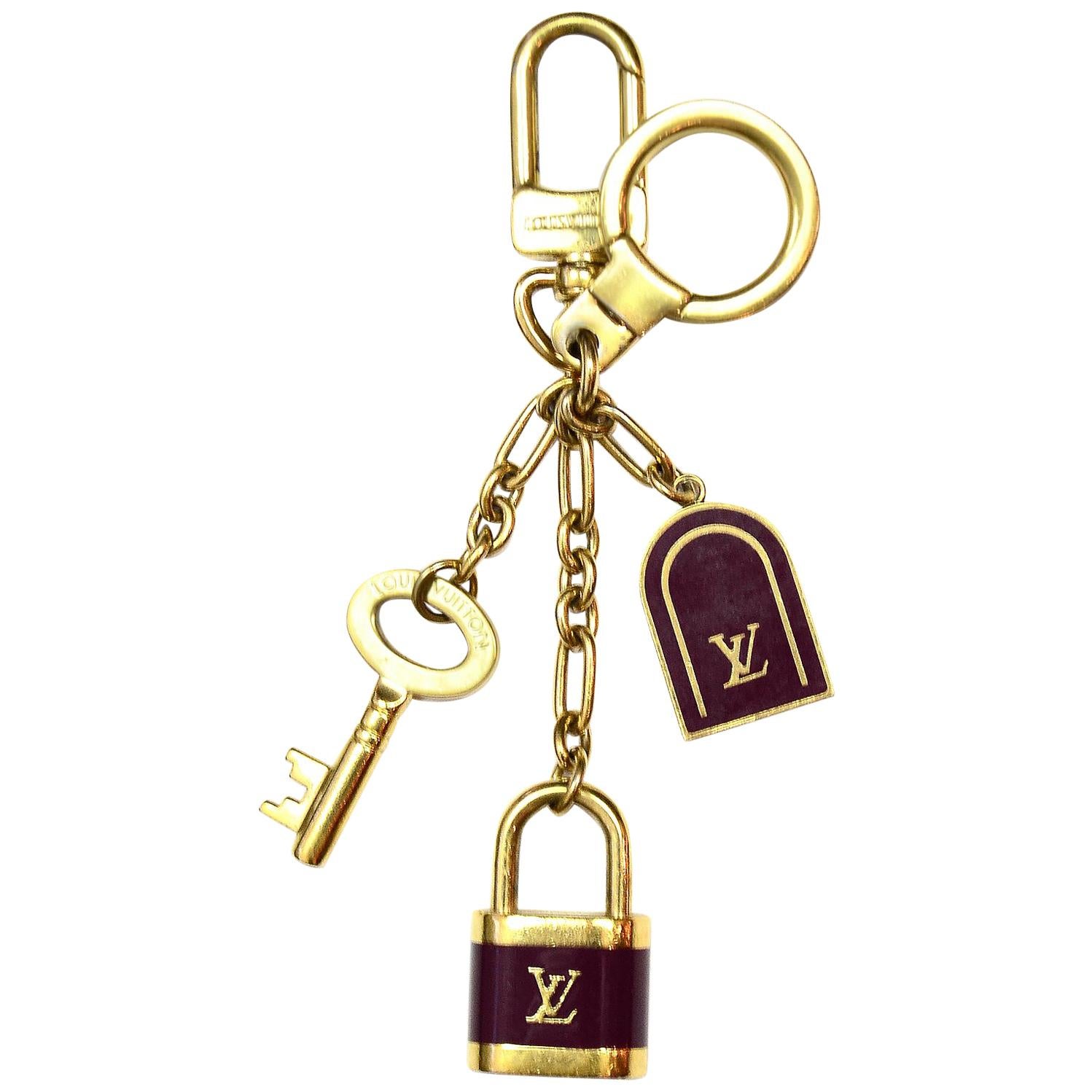 Louis Vuitton LV Burgundy/Gold Porte Cles Cadenas Lock/Key Bag Charm/Key Chain