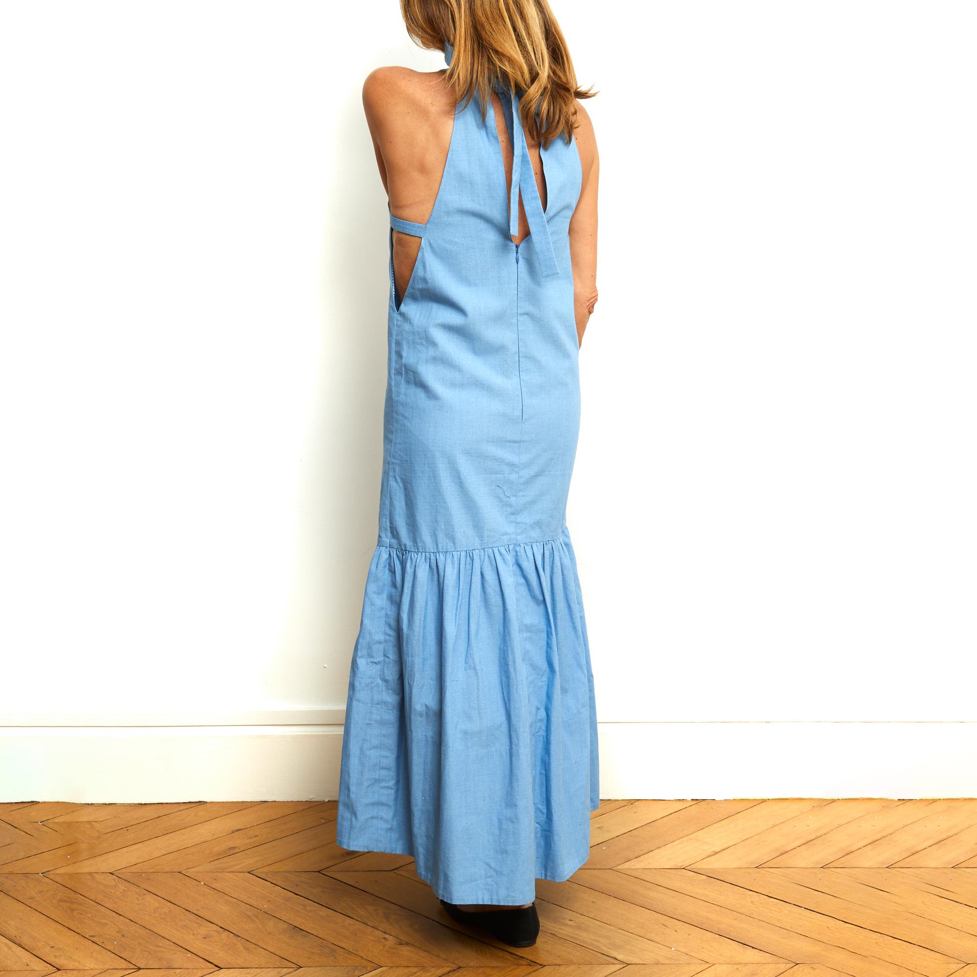 Louis Vuitton LV Klarblaues Mid-Century-Kleid aus Denim XS im Angebot 1