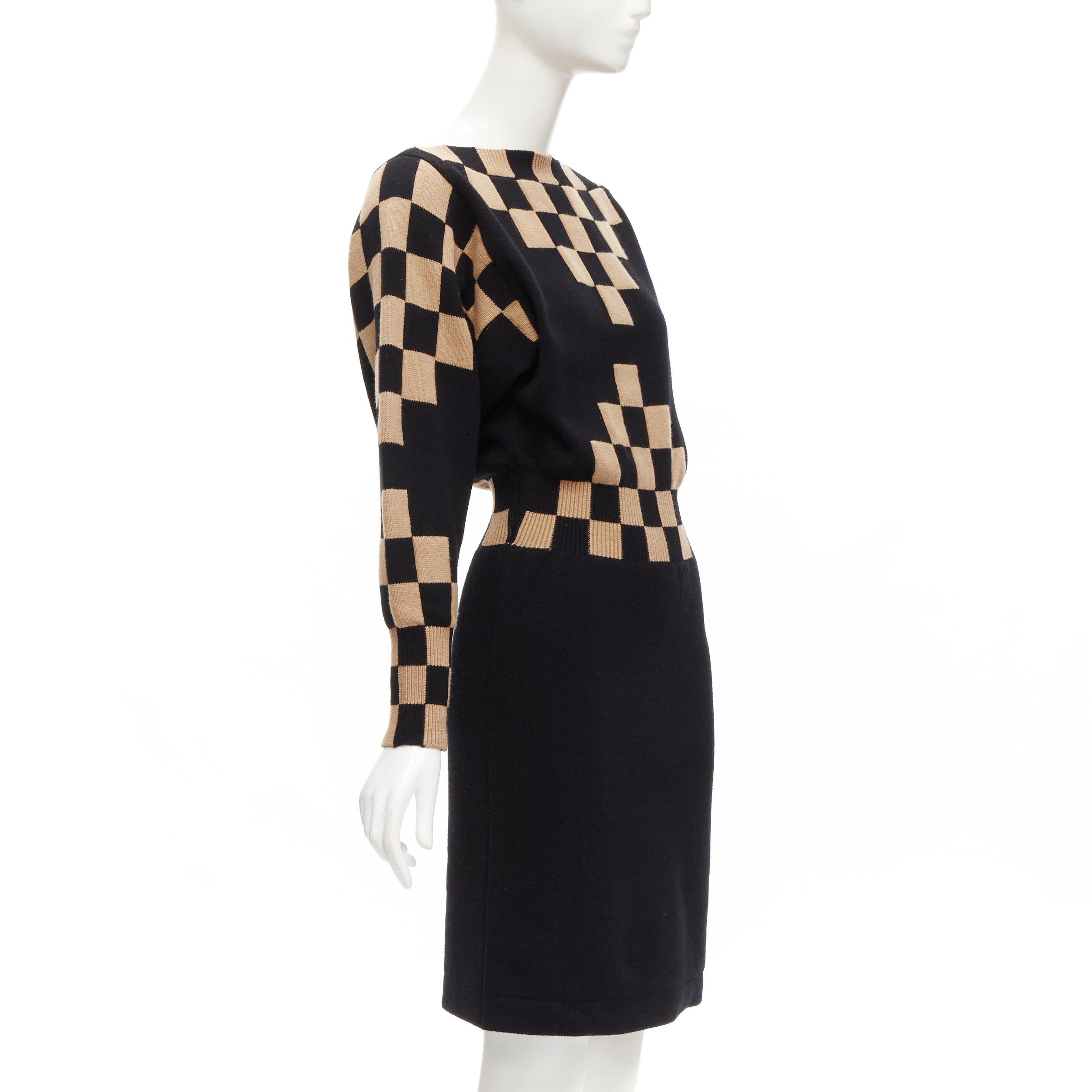 Black LOUIS VUITTON LV Damier wool cashmere pixel illusion knit dress S For Sale