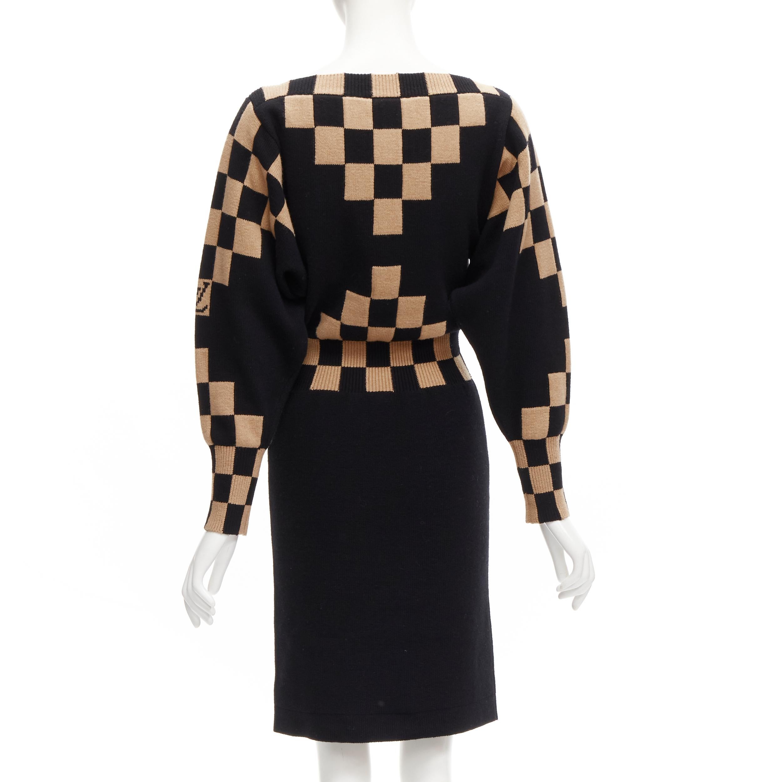 Women's LOUIS VUITTON LV Damier wool cashmere pixel illusion knit dress S