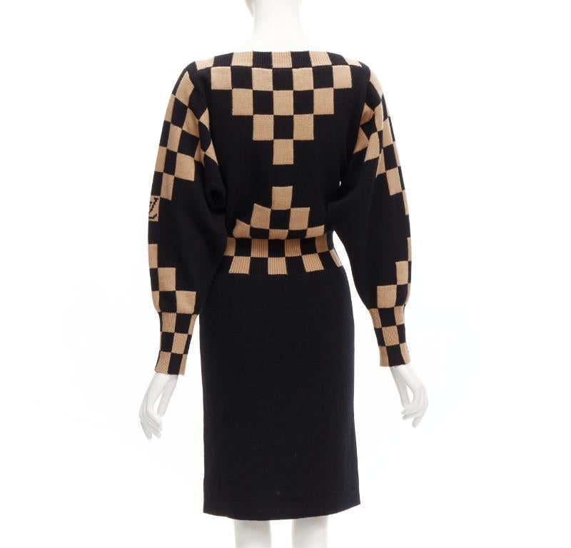 Women's LOUIS VUITTON LV Damier wool cashmere pixel illusion knit dress S For Sale