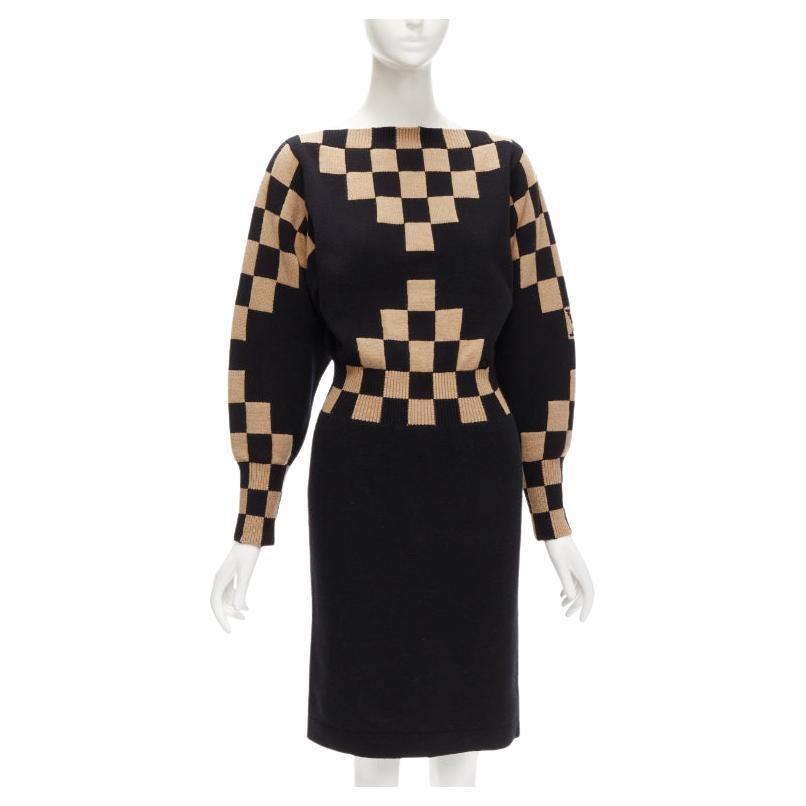 LOUIS VUITTON LV Damier wool cashmere pixel illusion knit dress S For Sale