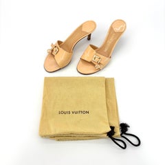 Louis Vuitton LV Dice Beige Charm Vernis Buckle Detail Slip On Mules Sandals 36