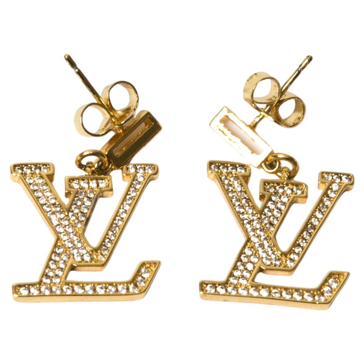 Louis Vuitton LV Gold Tone Long Earrings