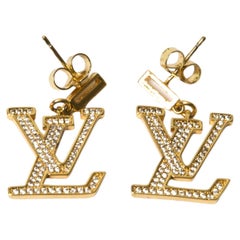 Louis Vuitton LV Gold Tone Long Earrings