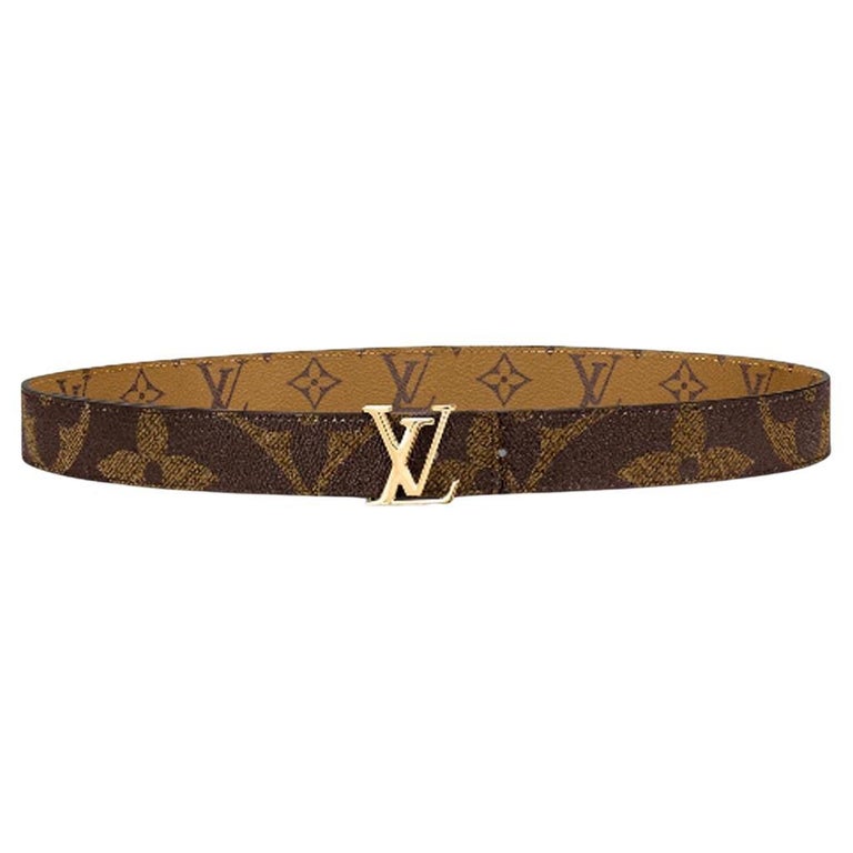 Louis Vuitton Brown Alligator LV Gold Tone Logo Belt For Sale at