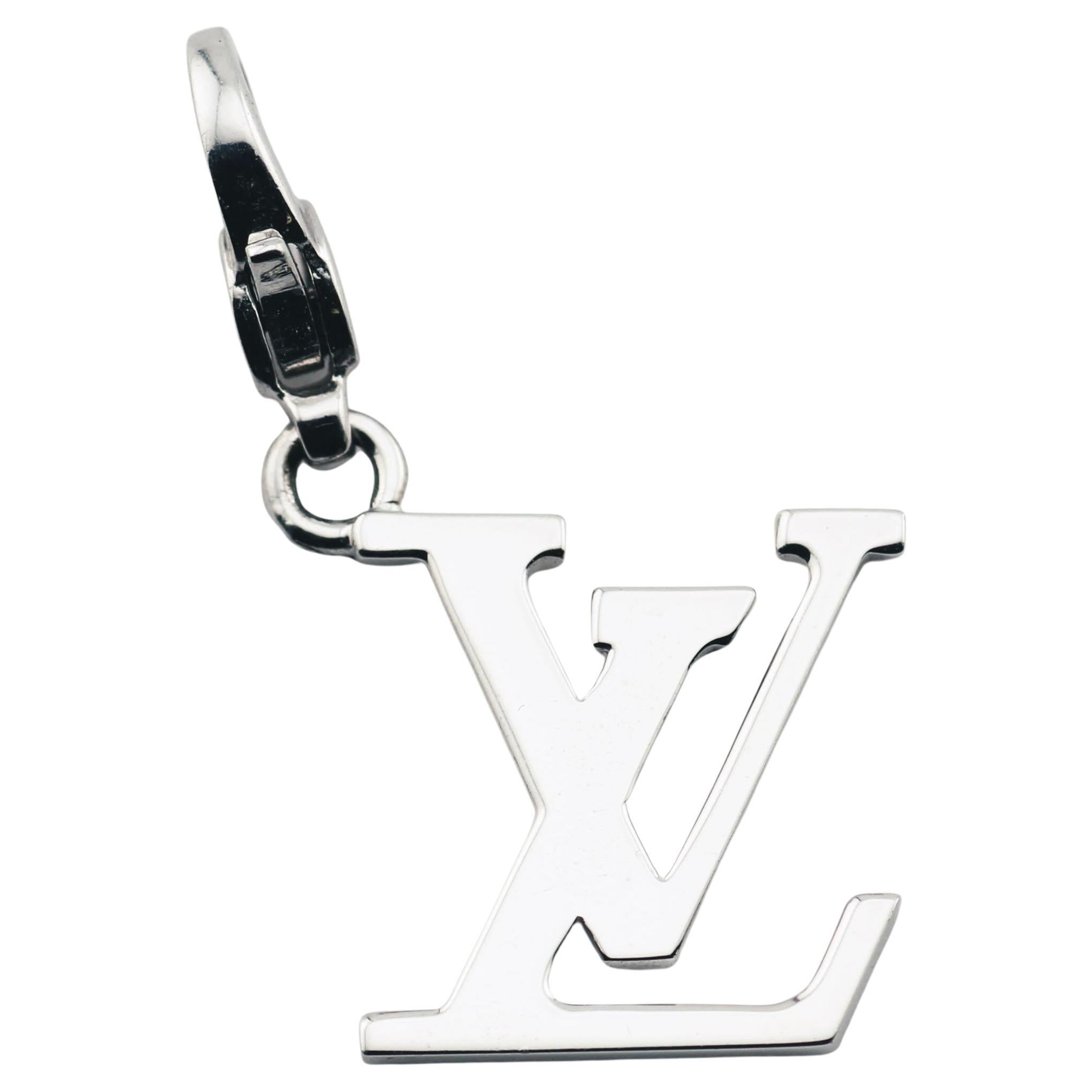 Louis Vuitton LV Logo 18k White Gold Charm Pendant