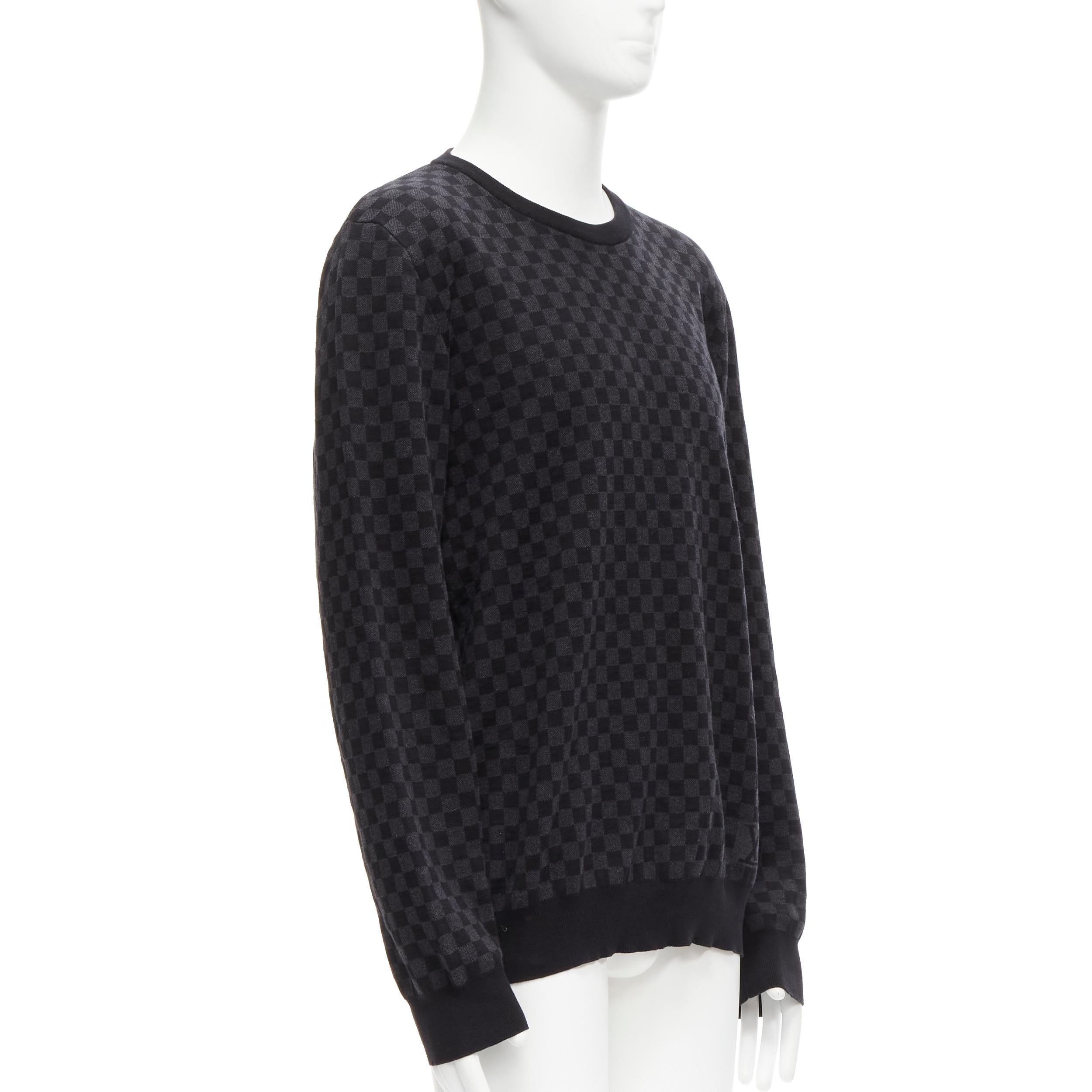 LOUIS VUITTON LV logo black grey signature damier check sweater XL In Excellent Condition In Hong Kong, NT