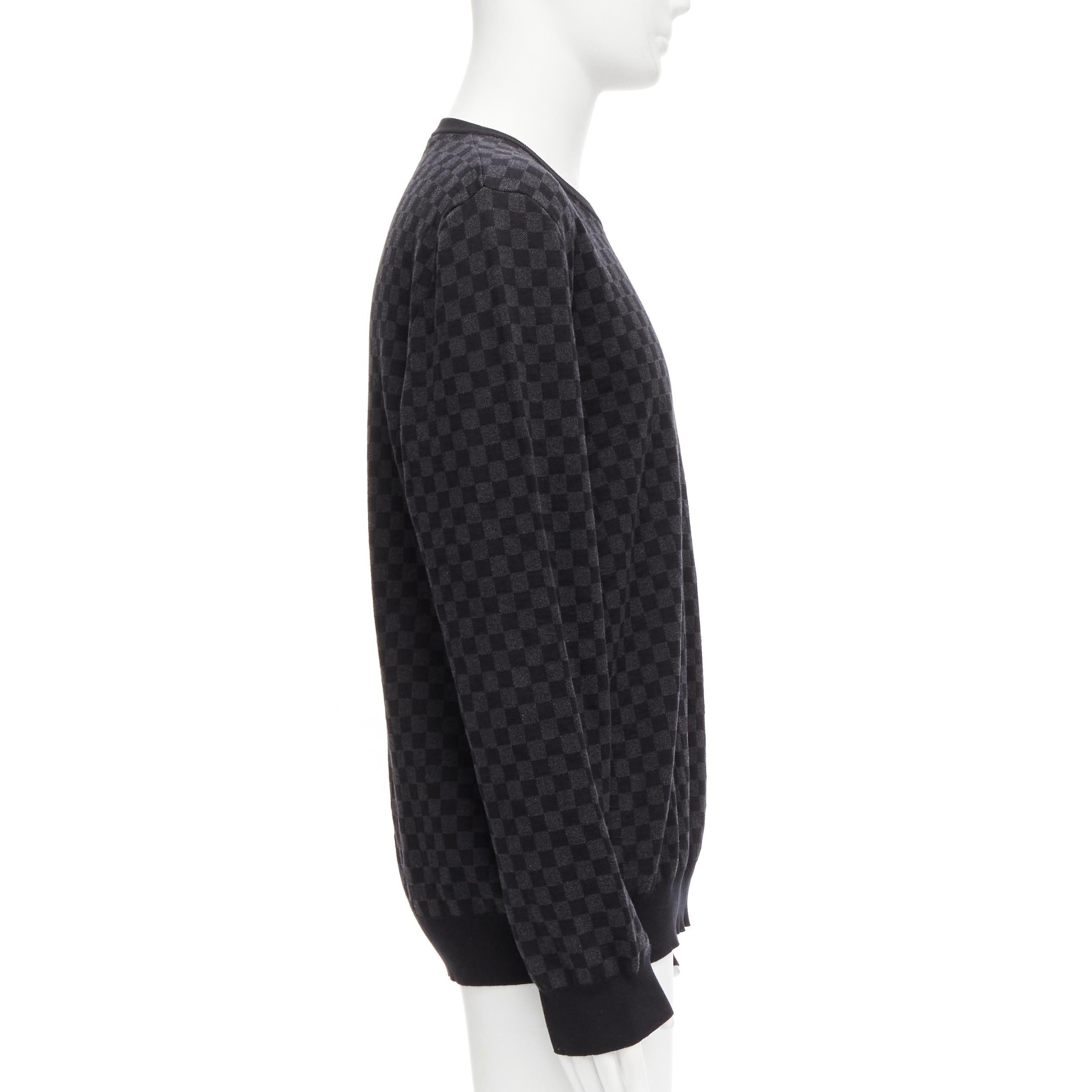 Men's LOUIS VUITTON LV logo black grey signature damier check sweater XL